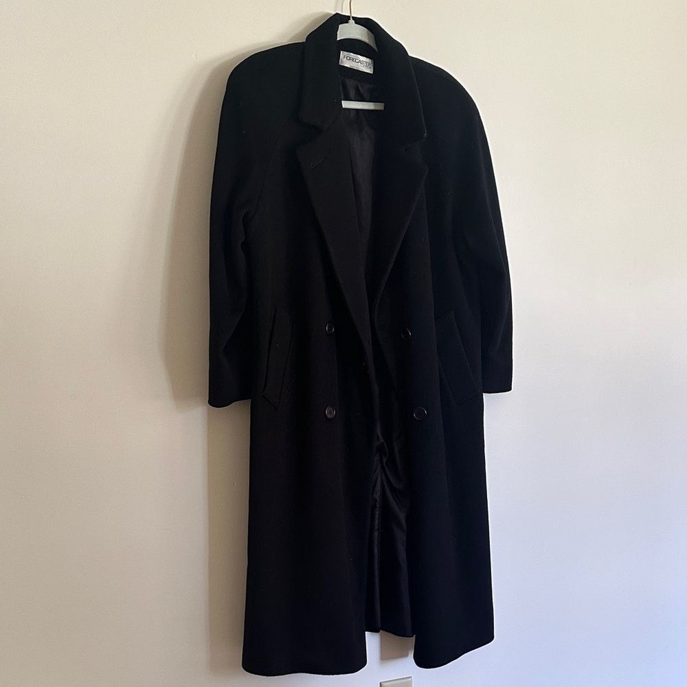 Calvin Klein Classic Black Trench Coat Forecaster of Boston Wool made in USA